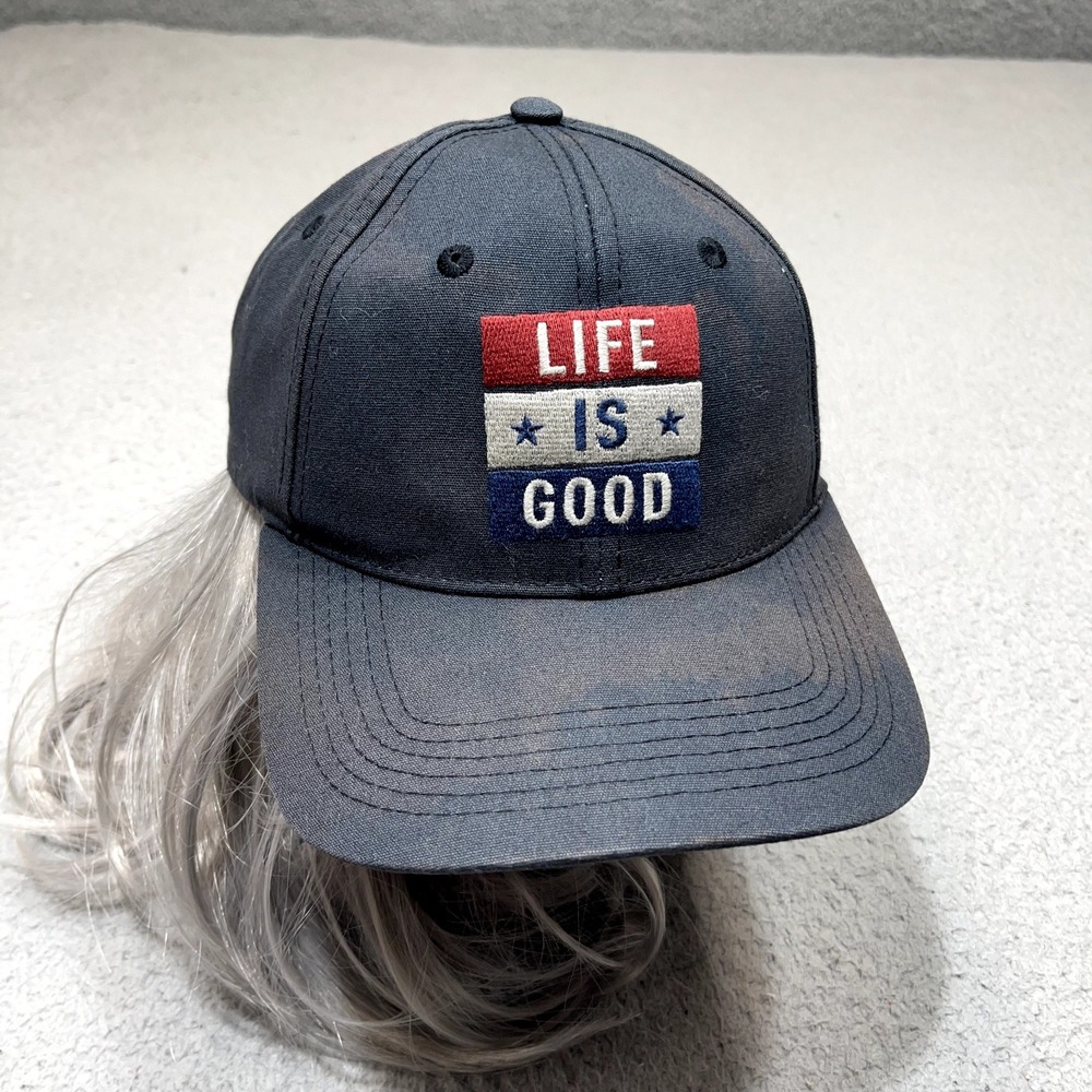 Life is Good Hat Cap Snap Back Gray Men Patriotic USA Flag Retro Streetwear